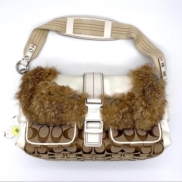 EUC COACH Fur Signature Ski Flap Shoulder Bag - Picture 3 of 16